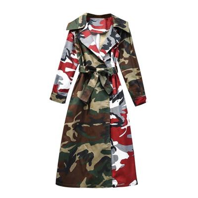 China Viable Ditch Button Coat Women Floral Front Tunic Large Lapel Long Pleated Sleeve Camouflage Women's Anorak Coat for sale