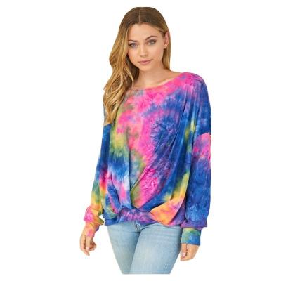 China 2021 QUICK DRY top blouses long sleeve tie dye casual T-shirts for girls round neck tie dye sweatshirts for sale