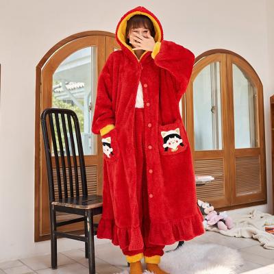 China Wholesale Women Winter Thermal Pajamas 2 Piece Robe And Pants Set With Customized Logo for sale