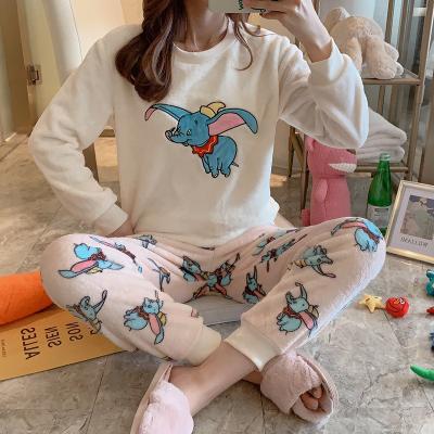 China Autumn Winter Warm Flannel Women Thermal Sets Coral Velvet Long Sleeve Cartoon Thick Sleepwear Flannel Pajamas Set for sale