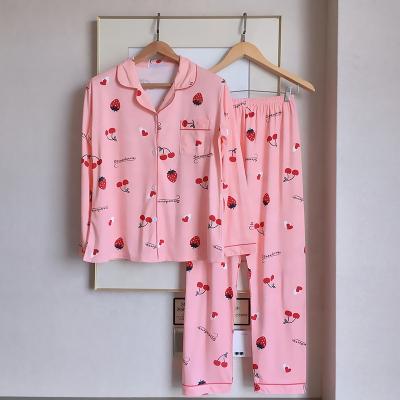 China 100% Polyester Button Women's QUICK DRY Flower Printed Sleepwear Ladies 2pc Pajamas Customs Made and Wholesale for sale