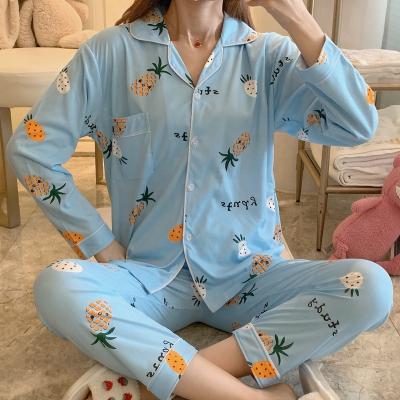 China Autumn QUICK DRY women's pajamas lapel sleeve pajamas long milk cardigan plus size long sleeve cute soft cotton nightgown for sale