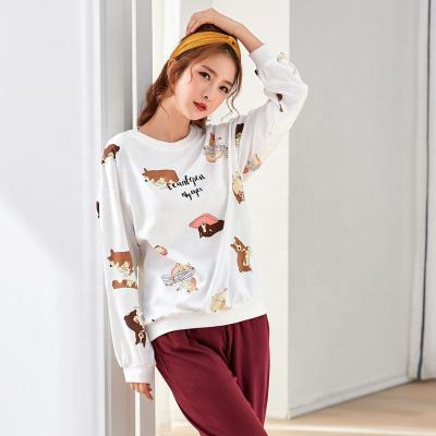 China Print QUICK DRY Pants Long Neck Round Neck 100% Cotton Sleepwear, Sleeve Pajamas Women Customs Made and Wholesale for sale