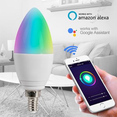 China High Efficiency Google Assistant Amazon Alexa 6W WIFI RGB E14 E26 B22 Dimmable SMD Lights Home Smart LED Bulb for sale