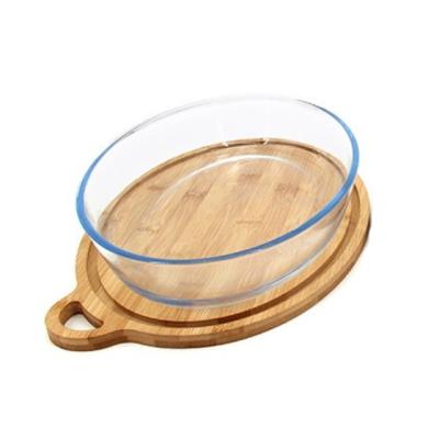 China 4000ML Viable Oval Kitchen Oven Glass Baking Tempered Nonstick Tray Ware Pan Bakeware with Bamboo Lid for sale