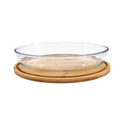 China 2400ML Ellipse Sustainable Oval Dishwasher Safe High Borosilicate Glass Baking Casserole Bakeware With Bamboo Lid for sale