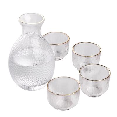 China Spike Clear And Frost Wine Glass Bottle With Four Cups For Liquor Vodaga Whiskey for sale