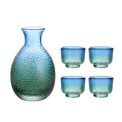 China Spike Mini Crystal Blue Wine Glass Bottle With Four Cups For Liquor Vodaga Whiskey for sale