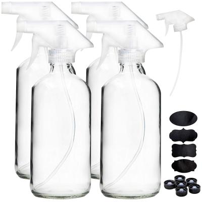 China Steamable 16OZ 4 Pack Empty Clear Glass Spray Bottle For Essential Oils With Extra Durable Trigger Sprayers for sale