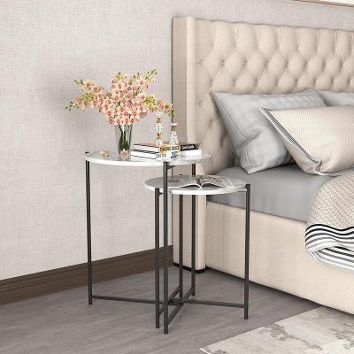 China Modern Round Nesting Side Table Set Of 2 With Metal Frame Modern End Table Set For Small Spaces Bedroom Living Room Home Office Black for sale