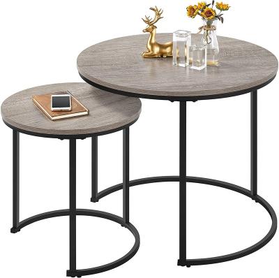 China Extendable Coffee Table with Round Wood Table Top and Sturdy Metal Base and Protective Foot Pads, Round Nesting Stacking End Table Set for sale