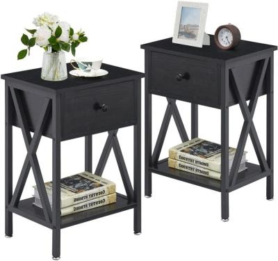 China (Size) Adjustable Modern Side End Sofa Table Night Stand with Bin Drawer for Living Room and Bedroom, Set of 2 Black Nightstand for sale