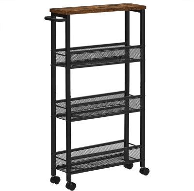 China Rolling Cart Stocked With Handle Metal Frame For Kitchen Dining Living Room Home Office 4-Tier Storage for sale