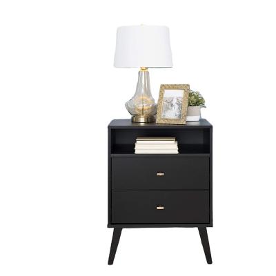 China Mid Century Convertible Modern Nightstand, 2-Drawer with Open Shelf, Black for sale