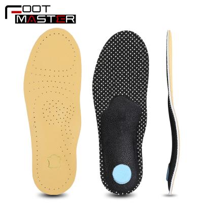 China Leather+Latex+Cloth+Nylon own premium quality plantilla production medium and arch support leather orthopedic insoles for sale