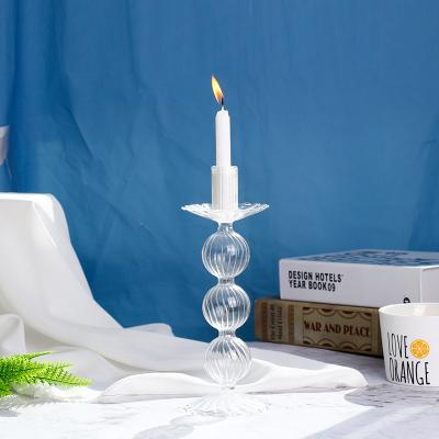 China Vintage Home Glass Candle Holder Decoration Classic Glass Candlesticks For Wedding for sale