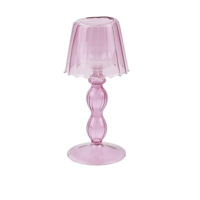 China Home Unique Glass Ornament Candle Holder Pillar Decoration Glass Candlesticks for sale