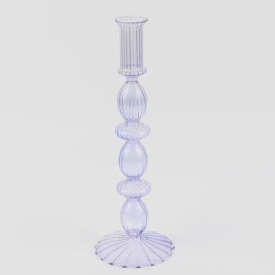 China Wedding Home Glass Craft Candle Holder Vase Pillar Decoration Glass Candlestick for sale