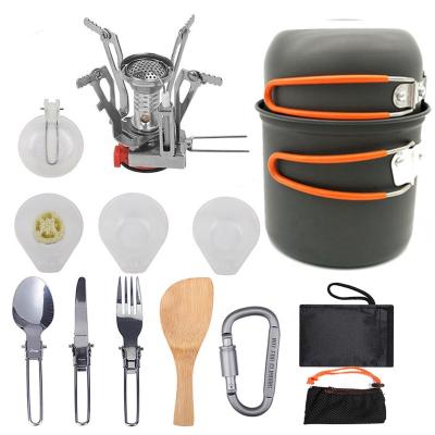 China Portable 1-2 Person Hot Selling Outdoor Picnic Raising Portable Aluminum Alloy Pot Bowl Camping Cookware Set for sale