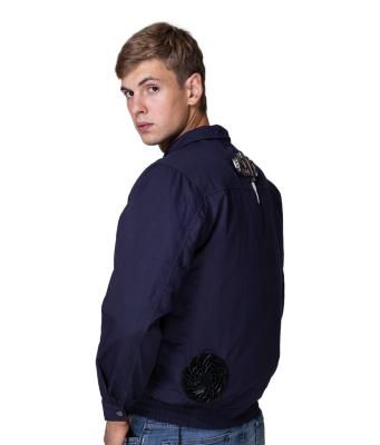 China Fashion Navy Blue Long Sleeve Cooling Jacket with Semiconductor Device Cooling Fan for sale