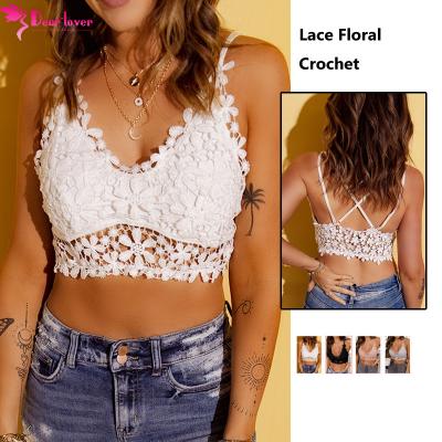 China 2022 Sustainable Private Label Encaj Bralett Por Mayor Summer Women Sexy Lace Up Floral Crochet Bralette Tops Sustainable Lingerie Wholesale for sale