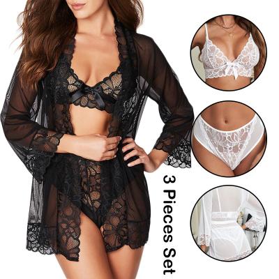 China Lingere Lingere Sexy New Arrival Women Sleep Wear Babydoll 2021 3 Pieces Lace Up Lingerie Women Lingerie Set for sale