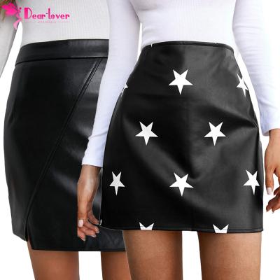 China 2022 Breathable Fashion New Arrivals Spring Summer Black Print Women's Mini Faux Leather Skirts for sale