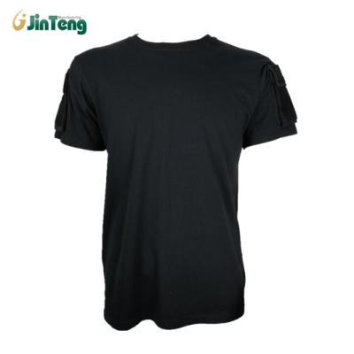 China Europe Market High Quality Black Customized Anti-pilling Tactical T-shirt With Buckle Pocket for sale