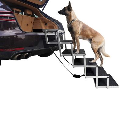 China Dog Maker Pet Aluminum Stairs 5 Steps Dog Ladder For Trucks Cars And SUVs Lightweight Foldable Dog Ramp for sale