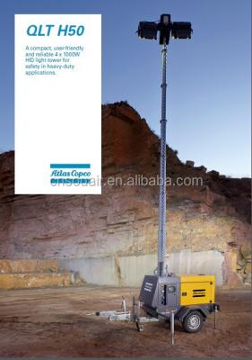 China AtlasCopco QLT H50 light tower: Diesel powered light tower with 4x1000W HID lamps and a QLT H50 hydraulic mast for sale