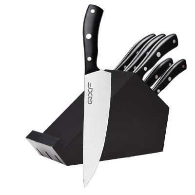 China QXF Viable 6 Pieces Full Tang Design Ergonomic Handle Cheap Kitchen Knife Set With Wooden Block for sale