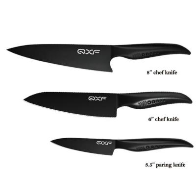 China 2021 Viable New Black Nonstick Coated Hollow Chef Knife Handle Kitchen Set with Block for sale