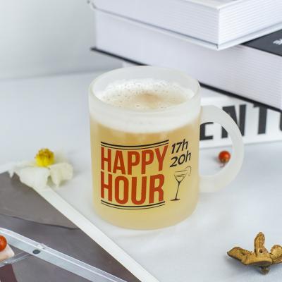 China Stocked Manufacturer Porcelain Design New Color Frosted Clear Round Glass Cup Mug for sale