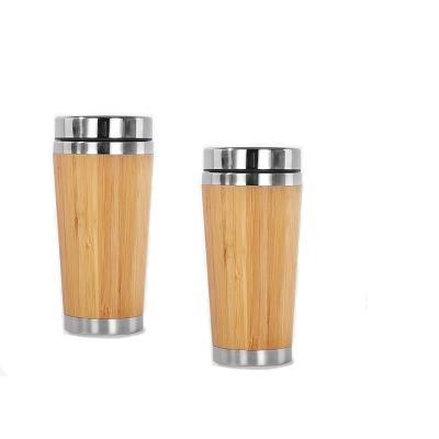 China Sustainable Wholesale Wooden 450ml Travel Insulated Coffee Mug 16oz Stainless Steel Bamboo Mug With Lid Cool Coffee Mugs for sale