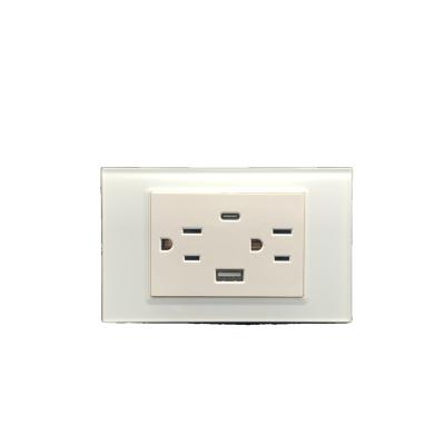 China USB A+C Double Classics Factory Household Electric Wall Mounted Lamp Switch And Socket Chinese American Standard Glass Panel Socket for sale