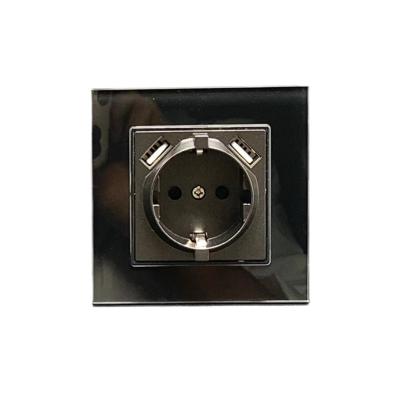 China Luxury High Section Black Glass End OE European Standard Socket With 2USB 22V Home Electrical Hardware Wall Lamp Switch for sale