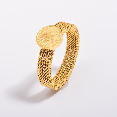 China 2021 Fashion CLASSIC High Quality Vintage Textured Stainless Steel 18K Gold Plated Non Tarnish Rings for sale