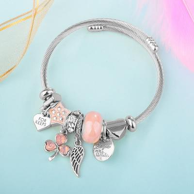 China Modalen Hot Sale Designer Pink Crystal Stainless Steel Bangle Charm New Trendy Bangles for sale