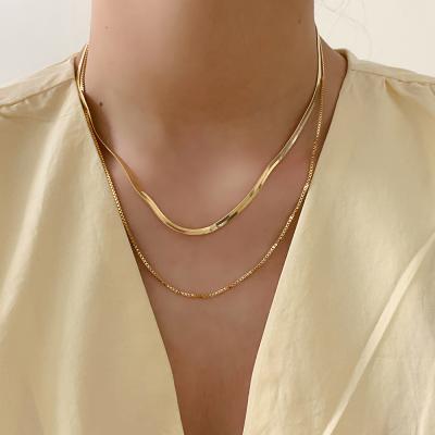 China Other Multi Layered Double Layer Necklaces 18k Gold Plated Double Snake Chain Necklace Stainless Steel for sale