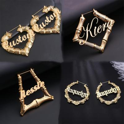 China TRENDY Modalen Stainless Steel Circle Name Personalized Bamboo Custom Earrings for sale