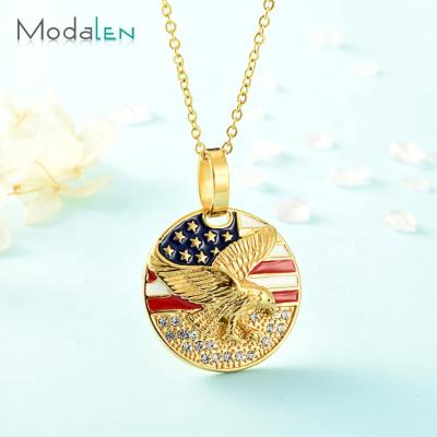 China Modalen CLASSIQUE Eagle Enamel Country Flag Iced Stainless out of Crystal Gold Pendant for sale