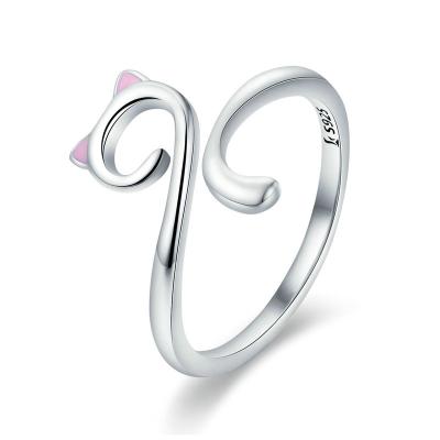 China Authentic Cute Hot Sale 925 Sterling Silver Naughty Cat Pussy Open Waist Ring For Women Party Ring Jewelry for sale