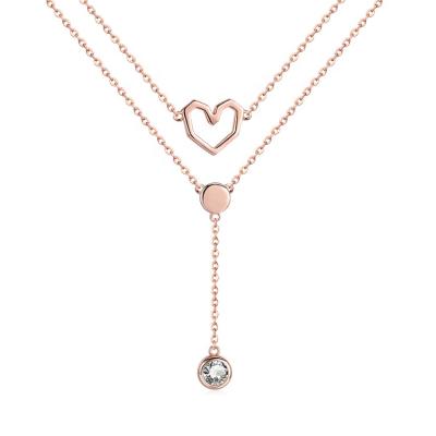 China Hiphop Modalen Layered Rose Gold Necklace Sterling Silver Crystal Bead Heart Shape for sale