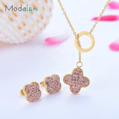 China Modalen Woman Rhinestone Clover 316L Stainless Steel CLASSIC Gold Plated Fashion Jewelry for sale