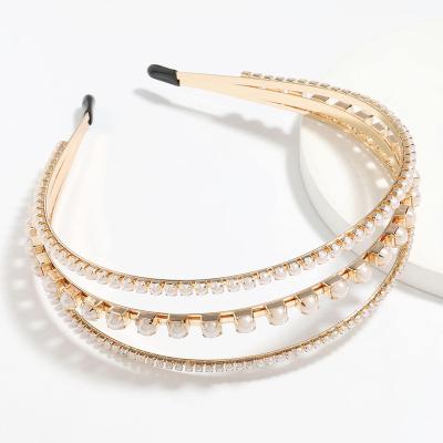 China Luxury Baroque Crystal Rhinestone Pearl Headband Hair Decoration Handmade Bridal Wedding Hair Accessories 3 Layers Headband for sale