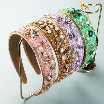 China Colorful Wide Brim Designer Inspired Headbands Luxury Women Crystal Stone Diamond Cloth Candy Color Headband New Arrival Full Hair Decoration for sale