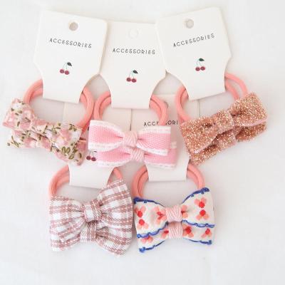 China 5Pairs/Set Hair Decoration Baby Scrunchies Sets Soft Children Elastic Bowknot Flower Elastic Band Embroider Kids Hair Accessories Ponytail Holder for sale