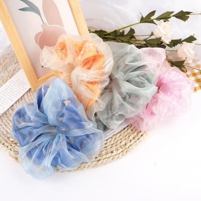 China Soft Gauze Scrunchies Girl Hair Accessories Double Layer Gauze Hair Accessories High Quality Oversized Floral Scrunchies Hair Scrunchies for sale