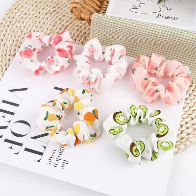 China Cute Hair Accessories Fruit Print Pattern Designer Scrunchies Spring Summer Hair Accessories For Women Pure Natural Silk Hair Ties 100% Real for sale