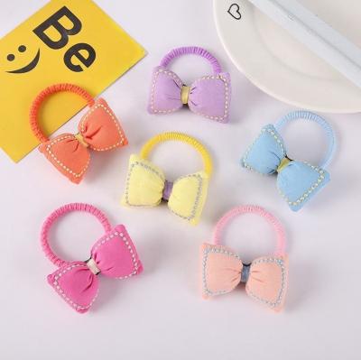 China Hot Selling Soft Ponytail Holder Kids Hair Accessories Elastic Band Baby Bowknot Kawaii Hair Scrunchies Candy Color Hair Decoration for sale